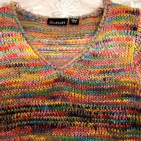 Colorful Rainbow Multicolor Knit Sweater, Gold Metallic Threads, M - Picture 9 of 14